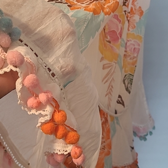 Farm Rio Anthropologie Havanna Cotton Floral Bobbles Midi Maxi Dress XS Petite - Picture 12 of 16